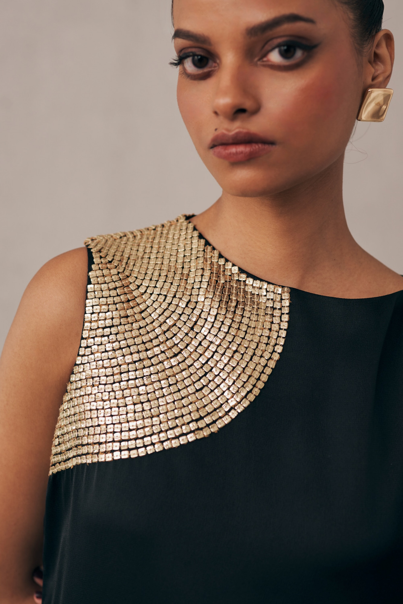 MIDNIGHT MIRAGE GILDED SHOULDER BLACK CO-ORD SET