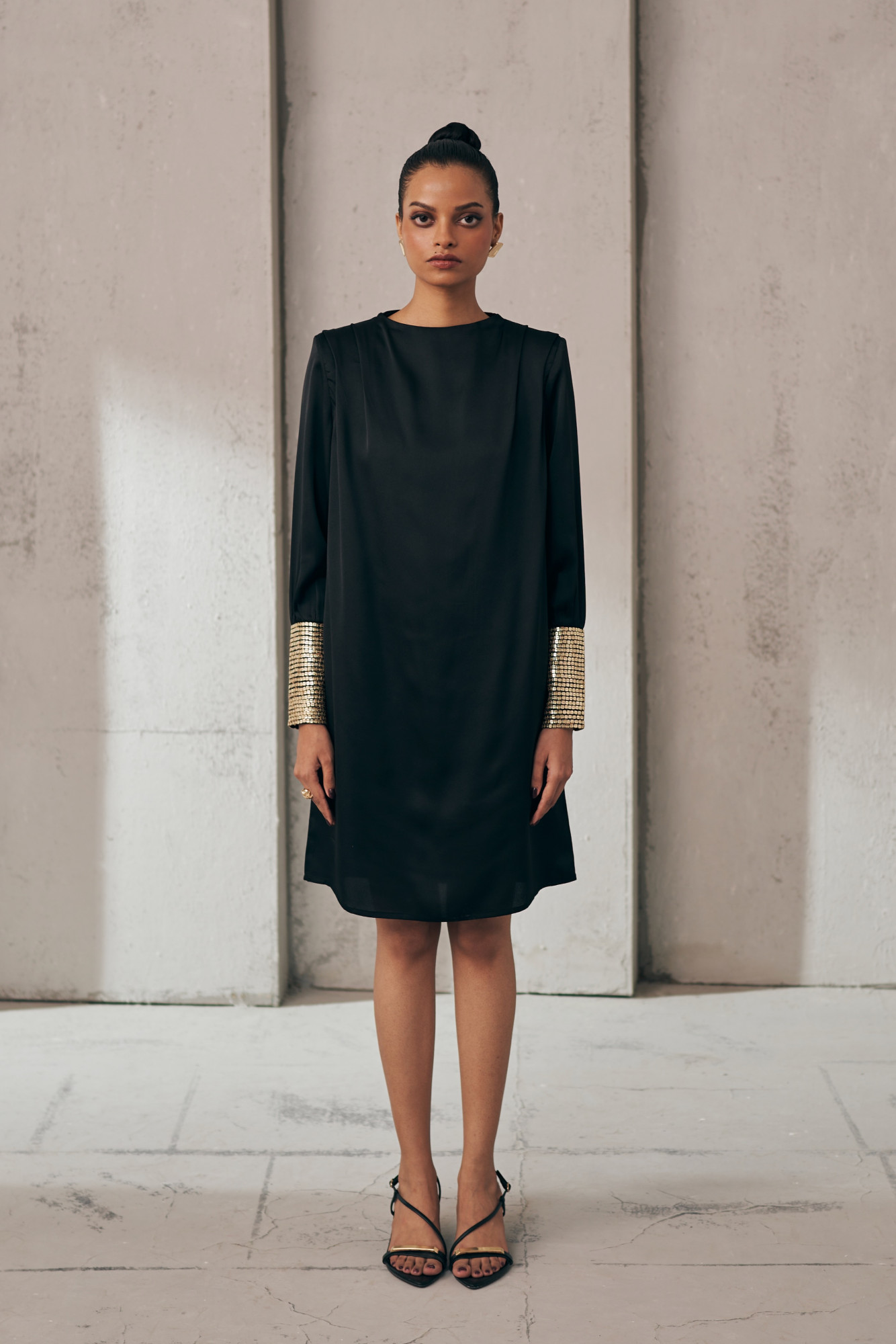 MIDNIGHT MIRAGE BLACK SEQUIN CUFF DRESS