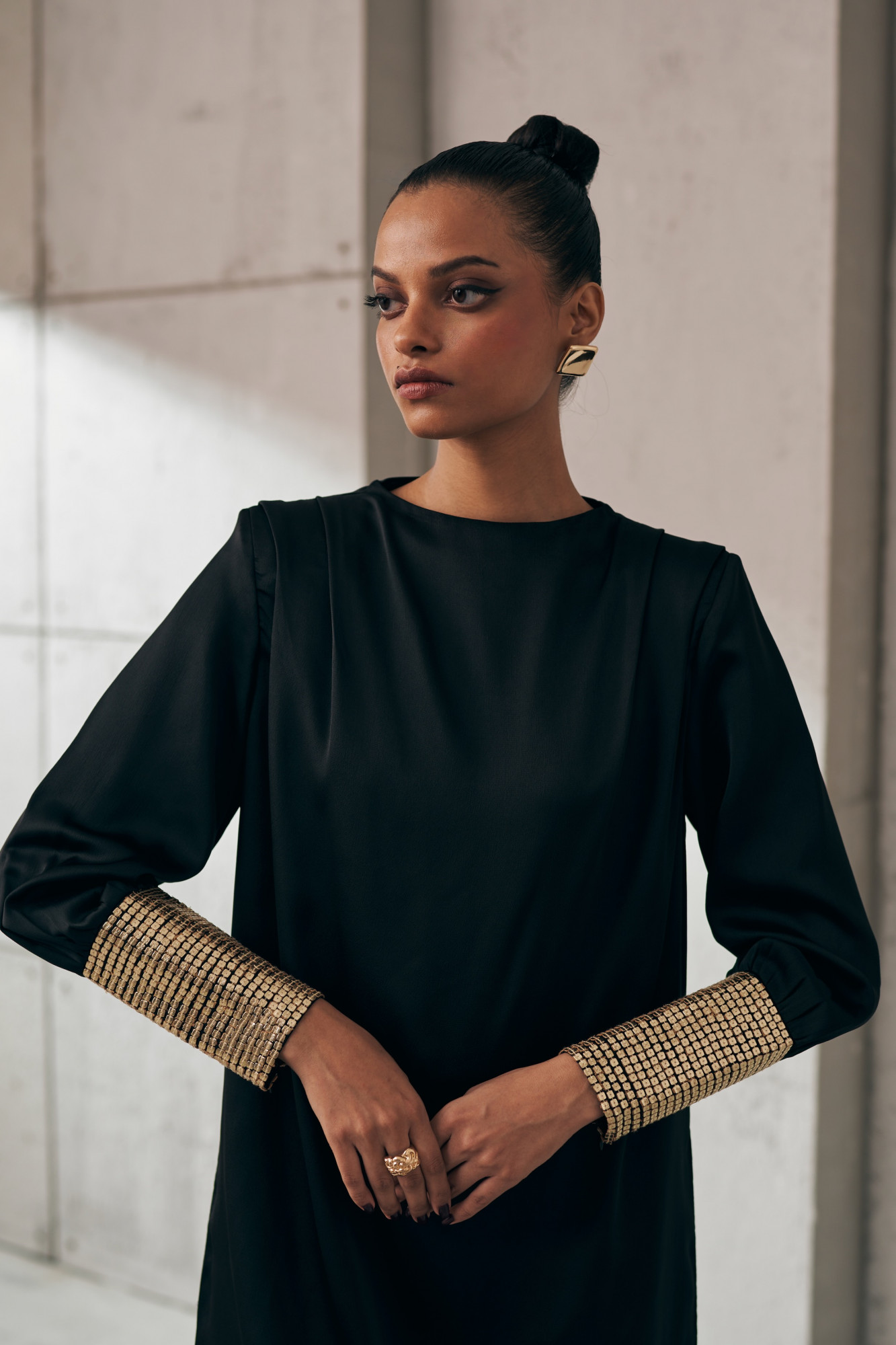 MIDNIGHT MIRAGE BLACK SEQUIN CUFF DRESS