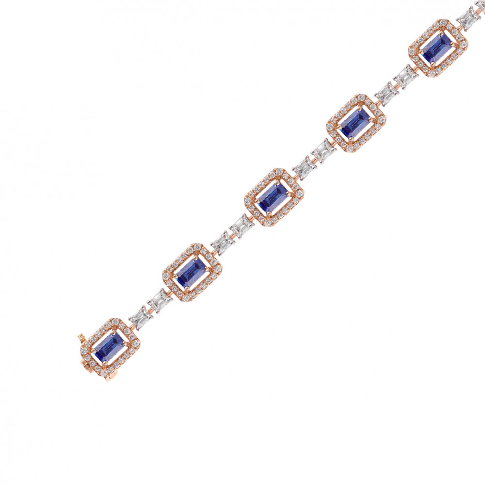 Image of Diamond Tennis Bracelet with Blue Gem Center