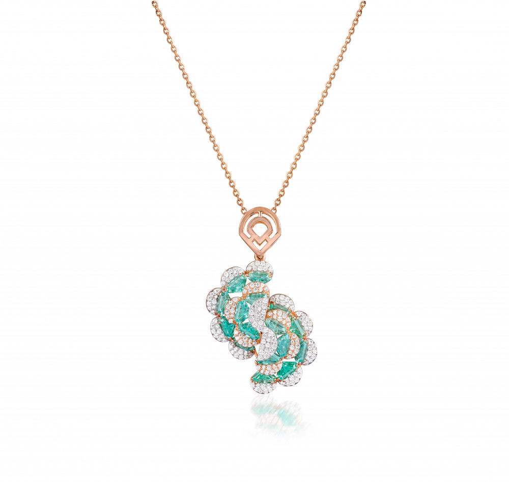 Image of Teal Gem Pendant Necklace with CZ Accents