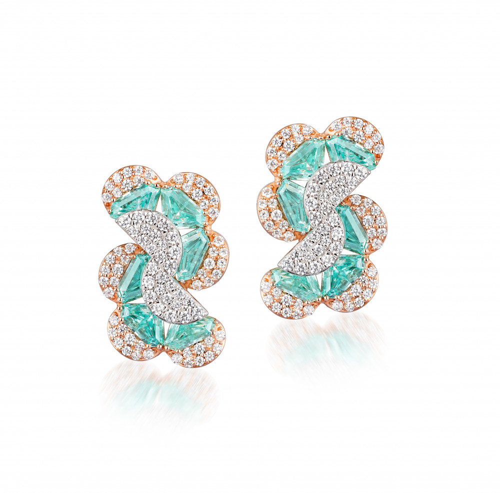 Image of Gold Earrings with Green Gem and CZ Diamond Pavé