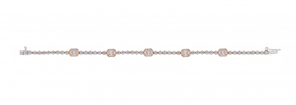 Image of Gold Diamond Milgrain Tennis Bracelet with Square Accents