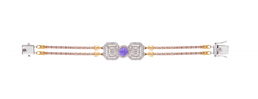 Image of Gold Bracelet with Purple Gem Center and Diamond Accents