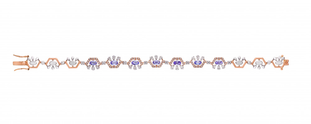 Image of Gold Bracelet with Purple Gem Accent Links