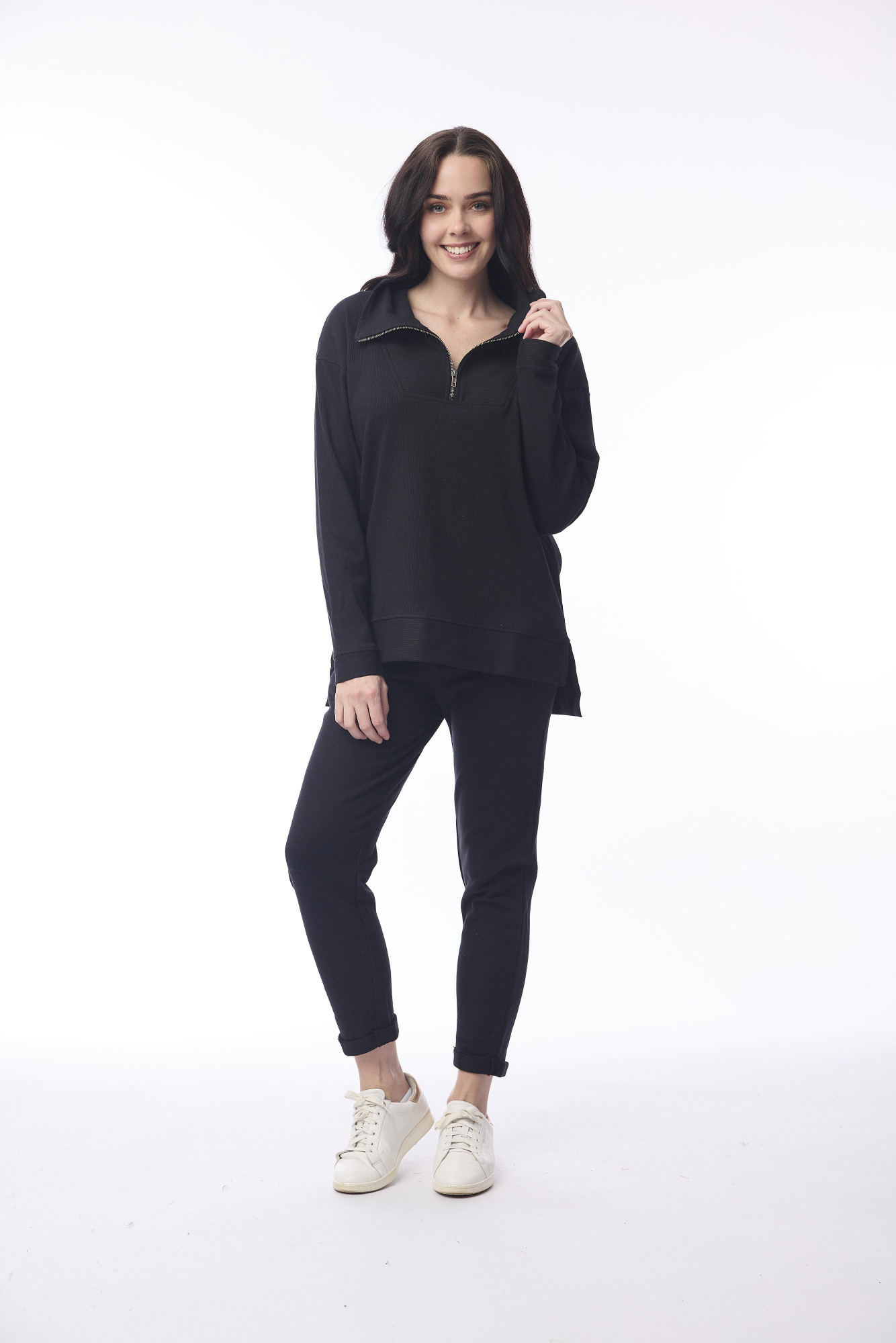 1/4 Zip Collar Pullover Black