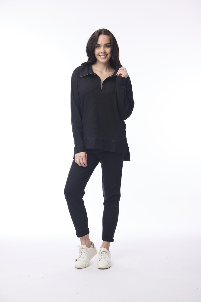 1/4 Zip Collar Pullover Black
