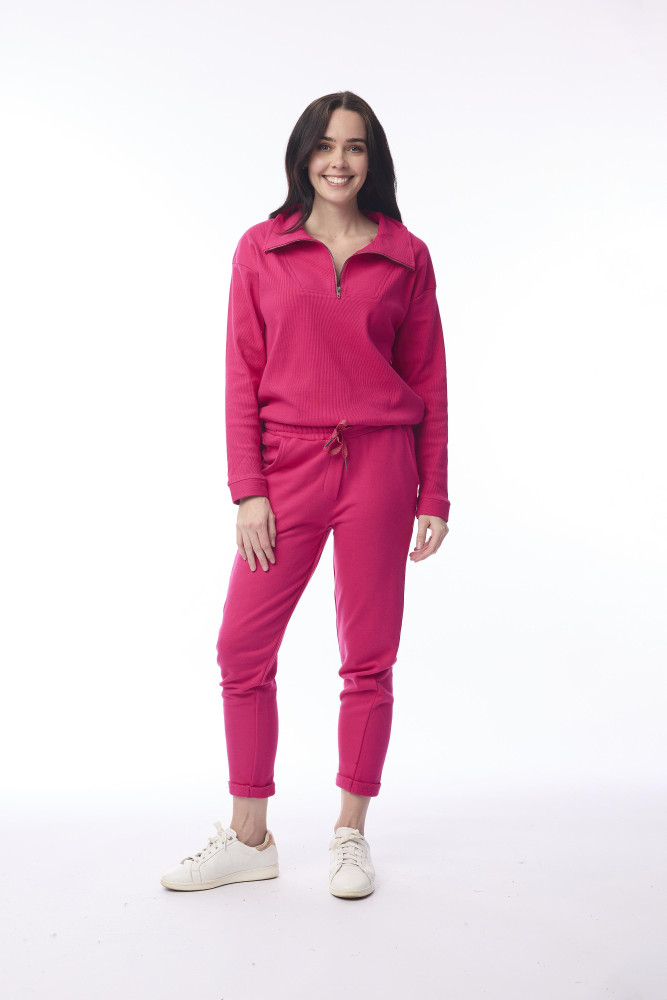1/4 Zip Collar Pullover Hot Pink