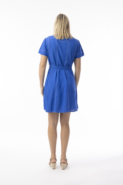 Linen Essentials Dress Collar Buttonthrough Electric Blue