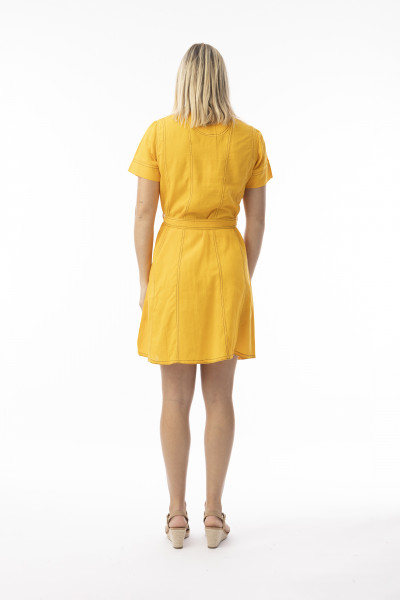 Linen Essentials Dress Collar Buttonthrough Kumquat