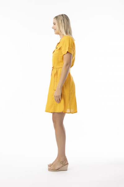 Linen Essentials Dress Collar Buttonthrough Kumquat