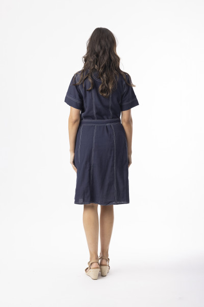 Linen Essentials Dress Collar Buttonthrough Navy