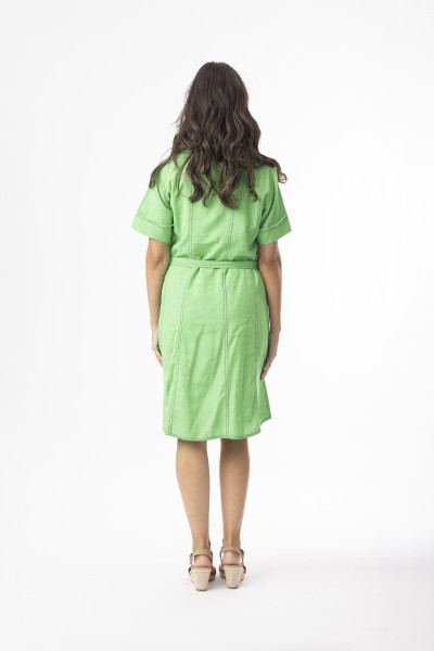 Linen Essentials Dress Collar Buttonthrough Parakeet