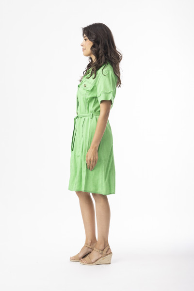Linen Essentials Dress Collar Buttonthrough Parakeet