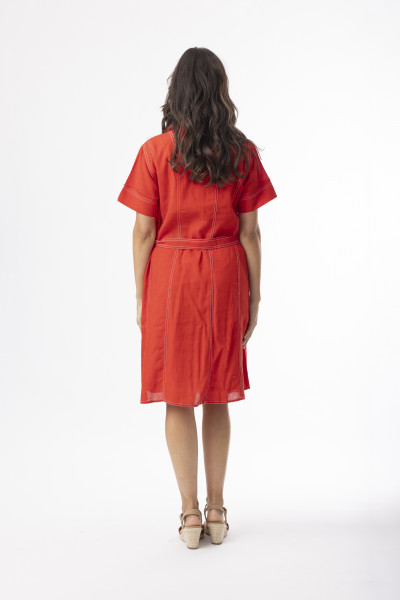 Linen Essentials Dress Collar Buttonthrough Red