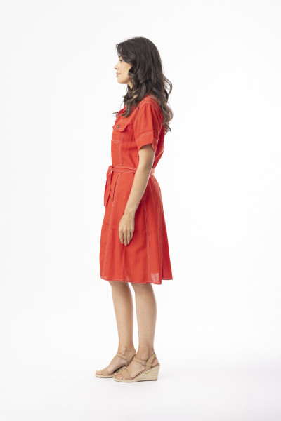 Linen Essentials Dress Collar Buttonthrough Red