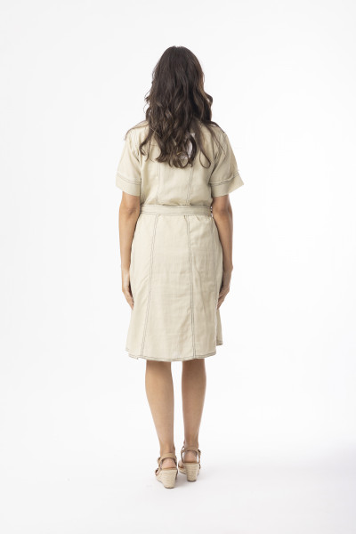 Linen Essentials Dress Collar Buttonthrough Sand