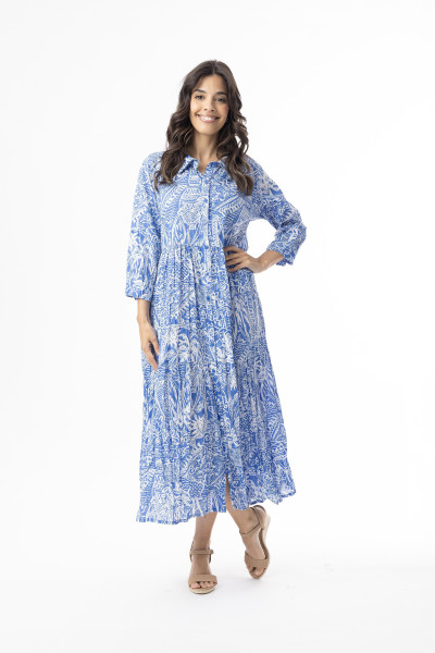Aksharay Blue Dress Collar Midi Blue