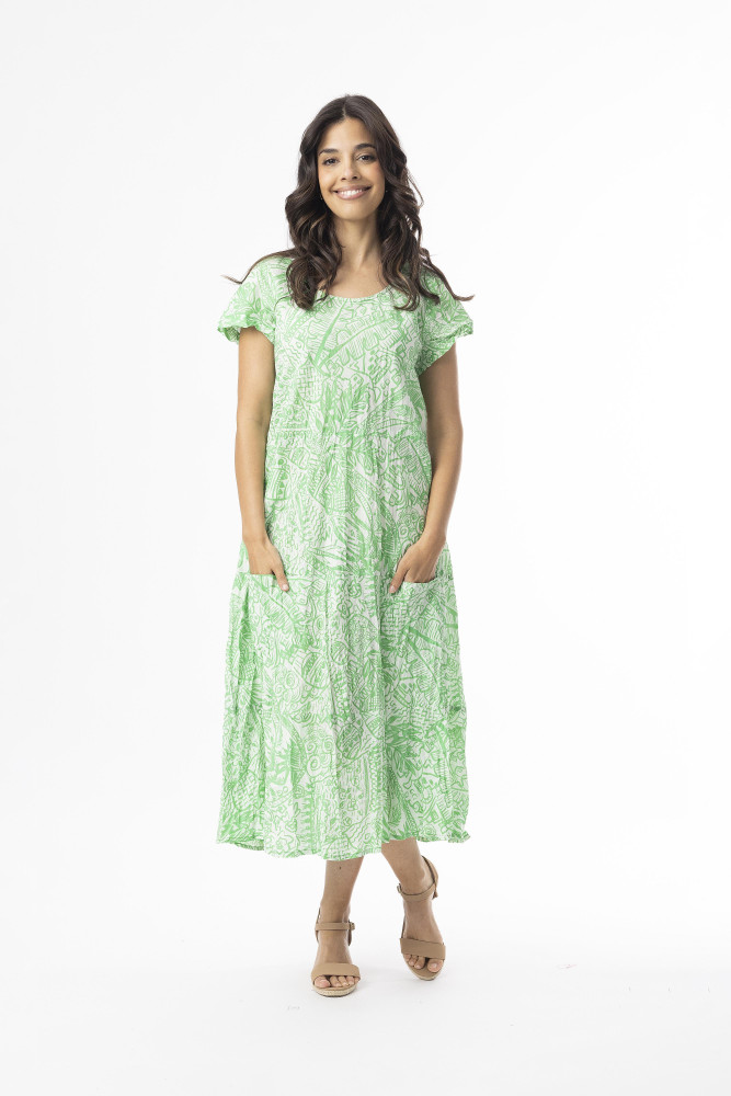 Aksharay Green  Dress Bias Pockets Green