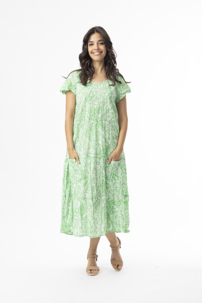 Aksharay Green  Dress Bias Pockets Green