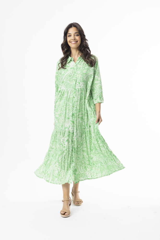 Aksharay Green  Dress Collar Midi Green