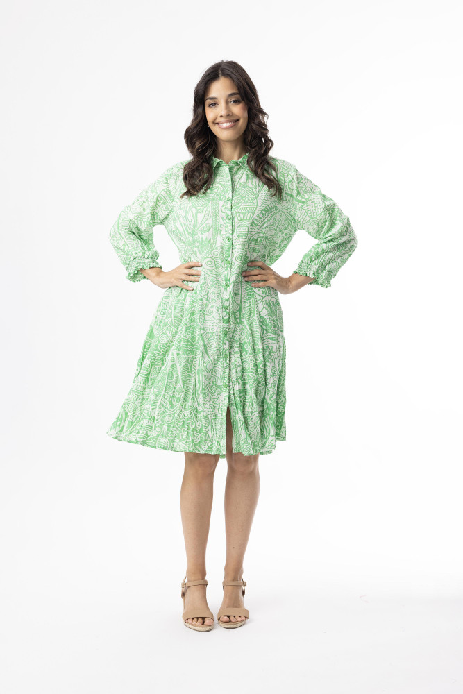 Aksharay Green  Dress Collar Puff Sleeve Green