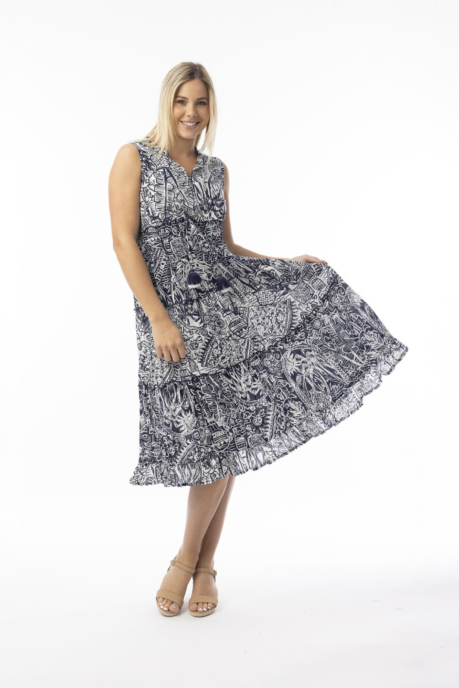 Aksharay Navy Dress Boho Sleeveless Navy