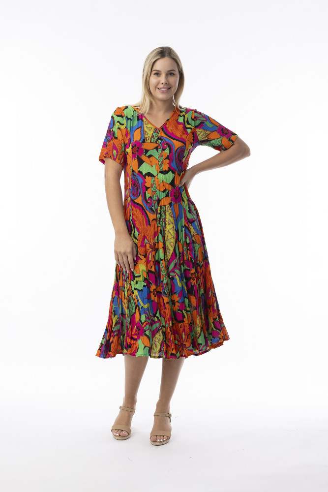 Al Bichar Dress Godet Short Sleeve Print