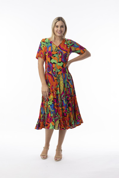 Al Bichar Dress Godet Short Sleeve Print