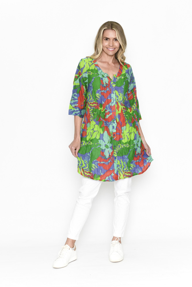 Alison Pleated Tunic Trop Sea 4