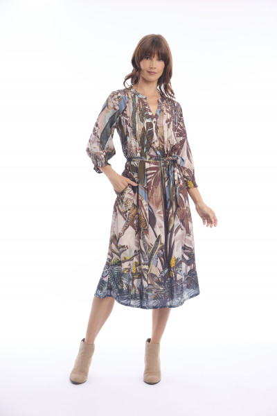 Almasa Dress Pleated Belt Print