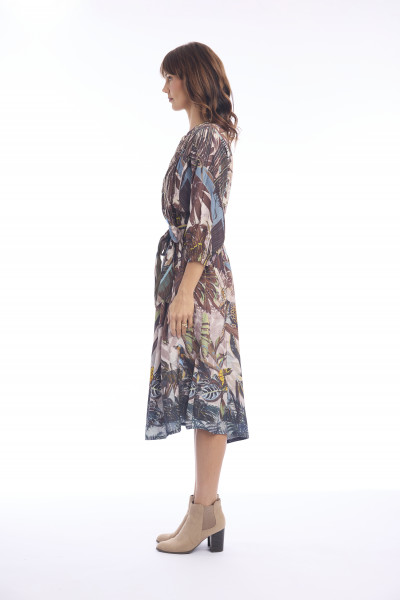 Almasa Dress Pleated Belt Print