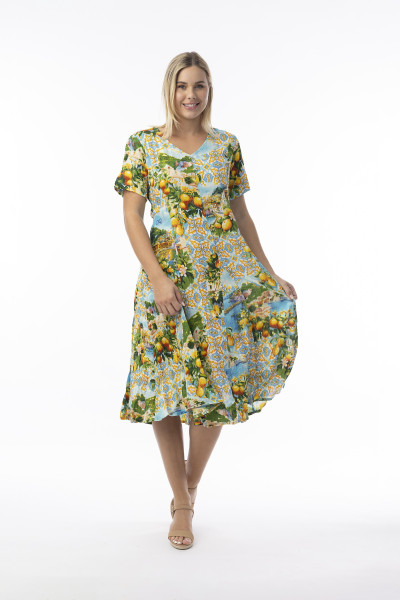 Amalfi Dress Godet Short Sleeve Print