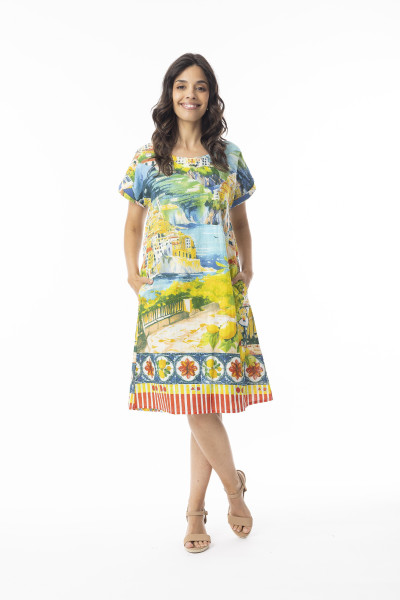 Amalfi Dress Reversible Short Sleeve Print
