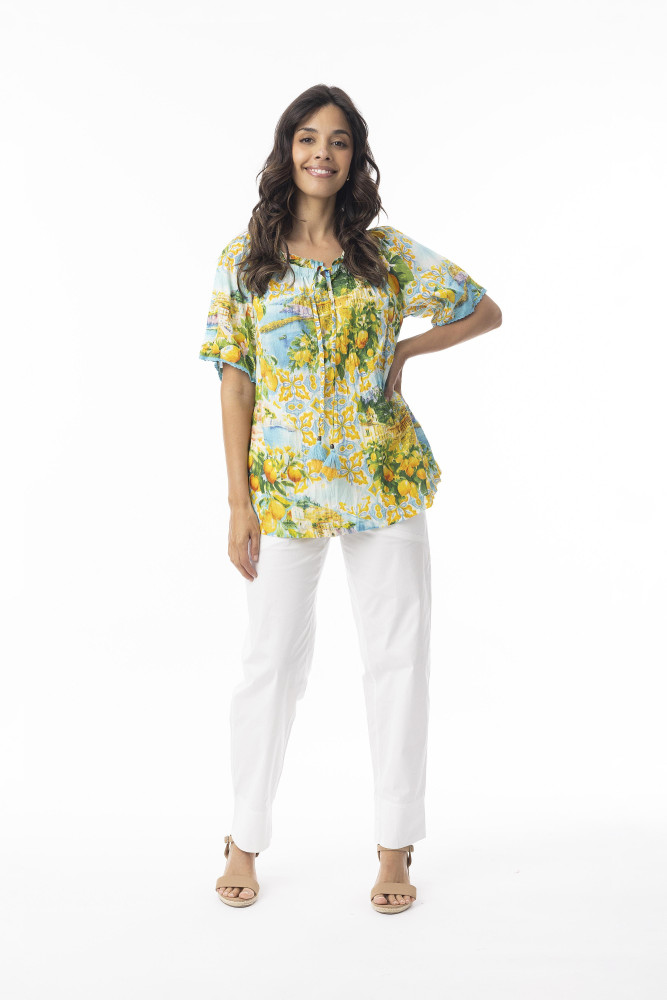 Amalfi Top Frill Neckline Print