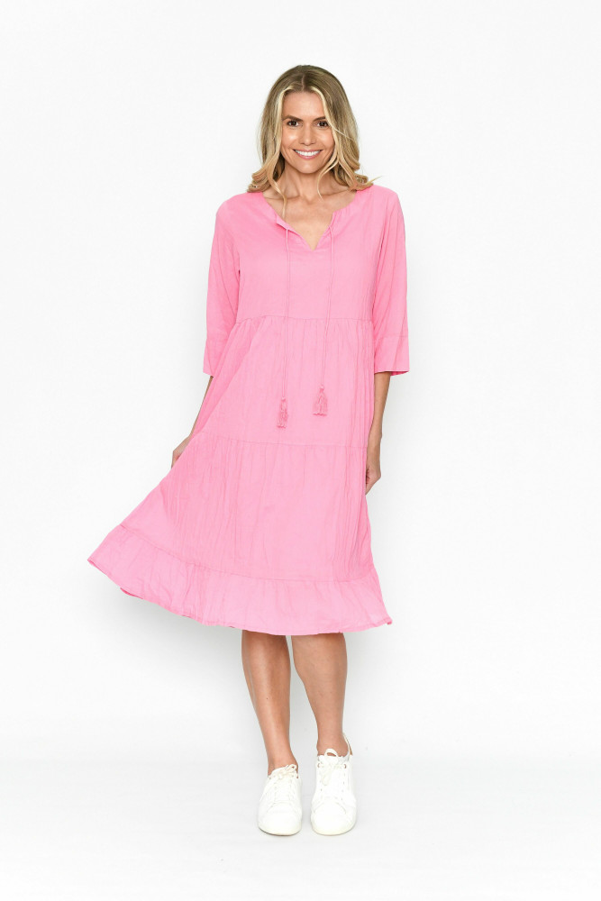 Amber Dress Solid With Lining Bright Pink