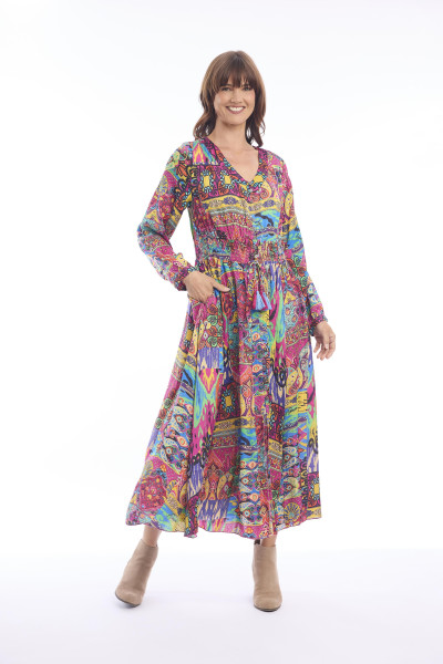 Antigua Dress Midi Tie Waist Print