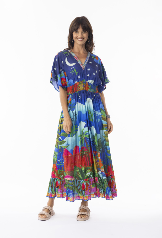 Arabian Nights Dress Shirred Waist Print