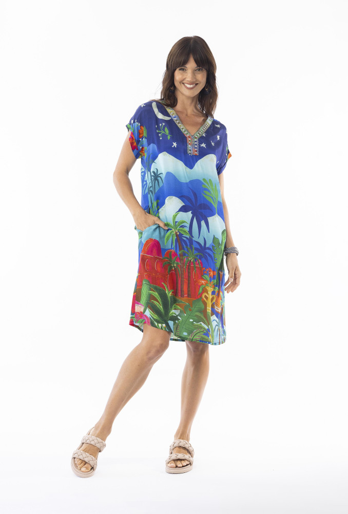 Arabian Nights Dress Short Sleeve Print
