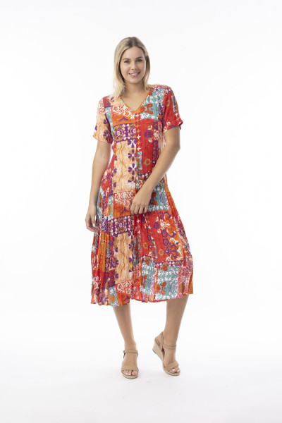 Araya Dress Godet Short Sleeve Print