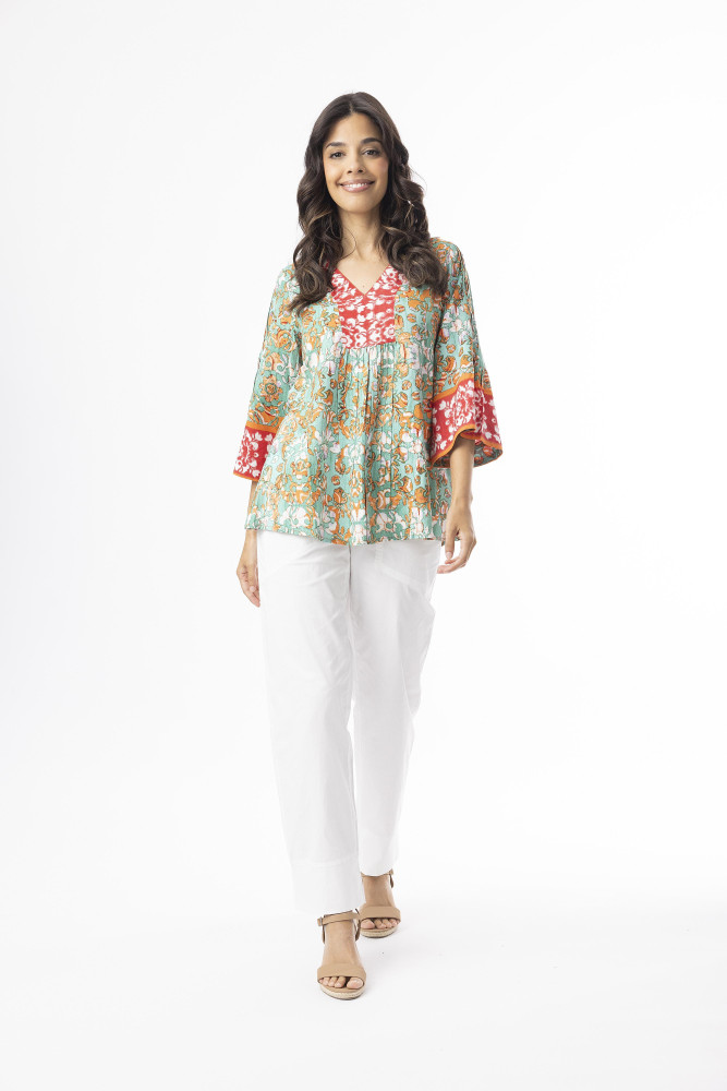 Araya Top V Flaired Sleeve Print