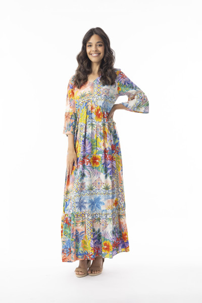 Aruba Dress Midi Frill Hem Print