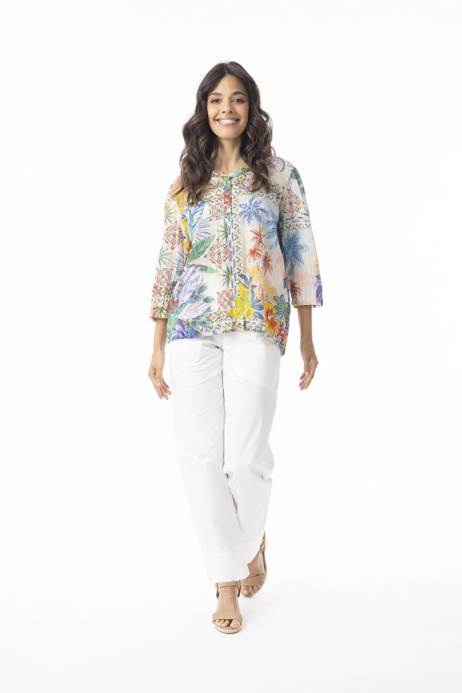 Aruba Top Frill Neckline Print