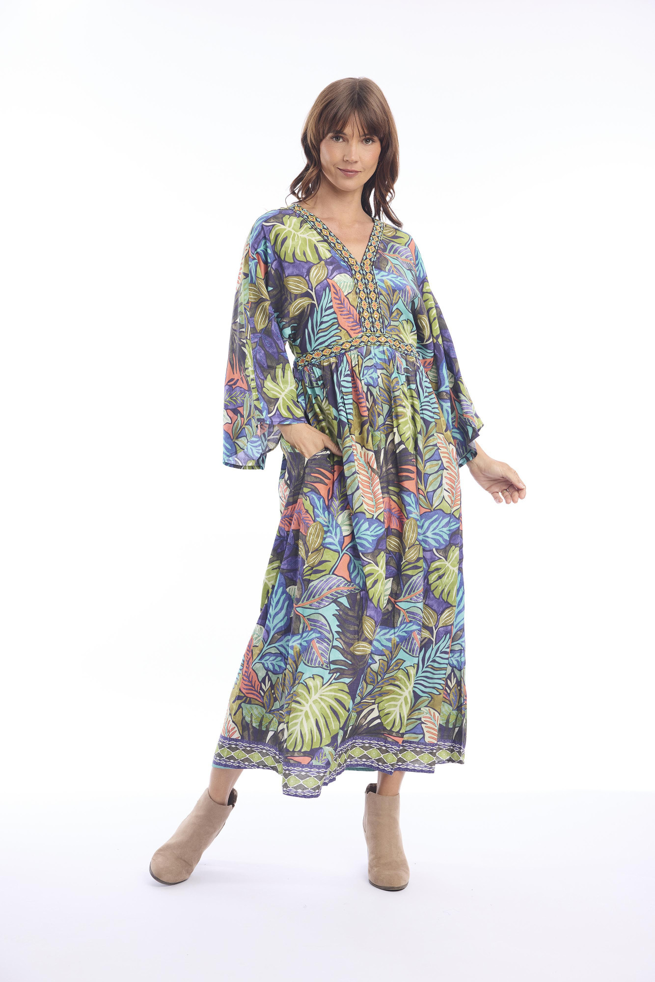 Bahama Dress Midi V Neckline Print