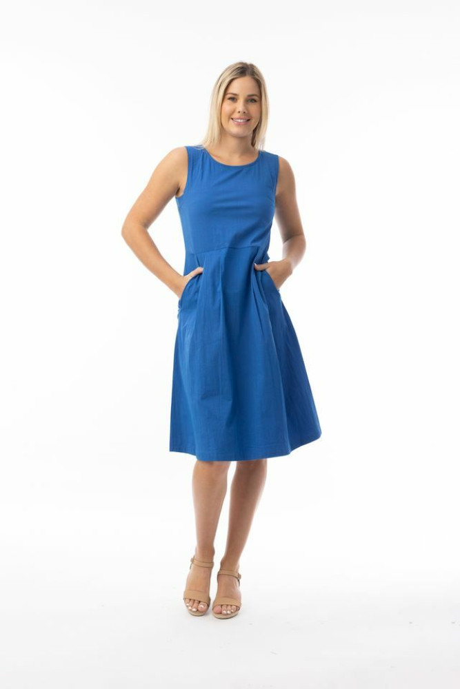 Bangalene Dress Sleeveless Pleated Blue
