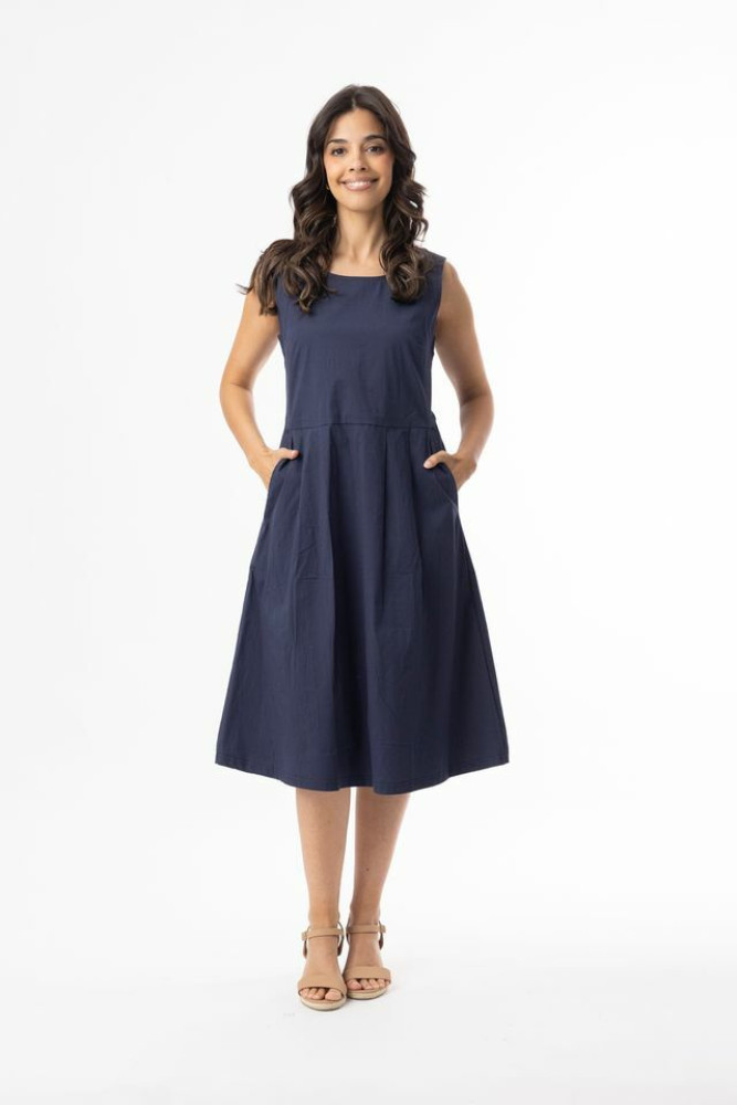 Bangalene Dress Sleeveless Pleated Navy