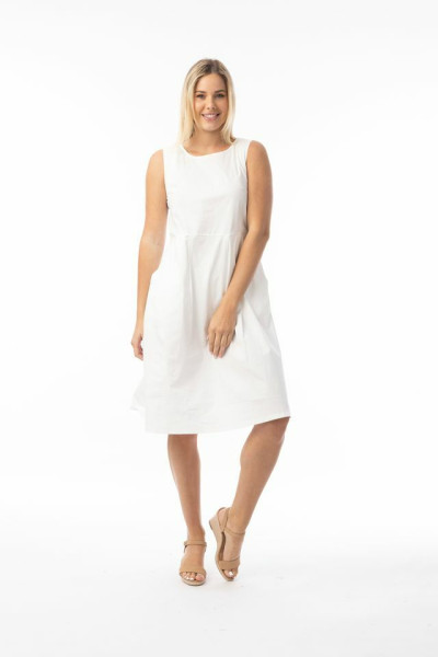 Bangalene Dress Sleeveless Pleated White