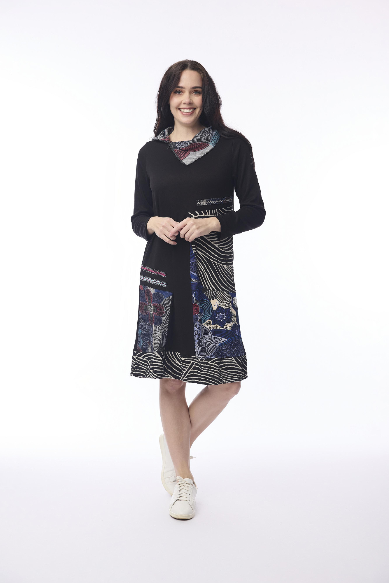 Benin Dress Solid Patch Print