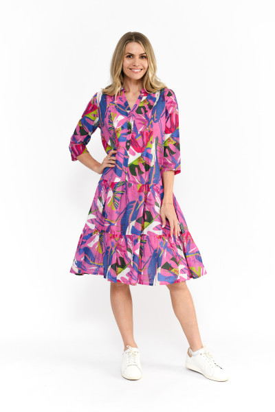 Beth Dress Pleated Drop Waist Abstract Tropical 2