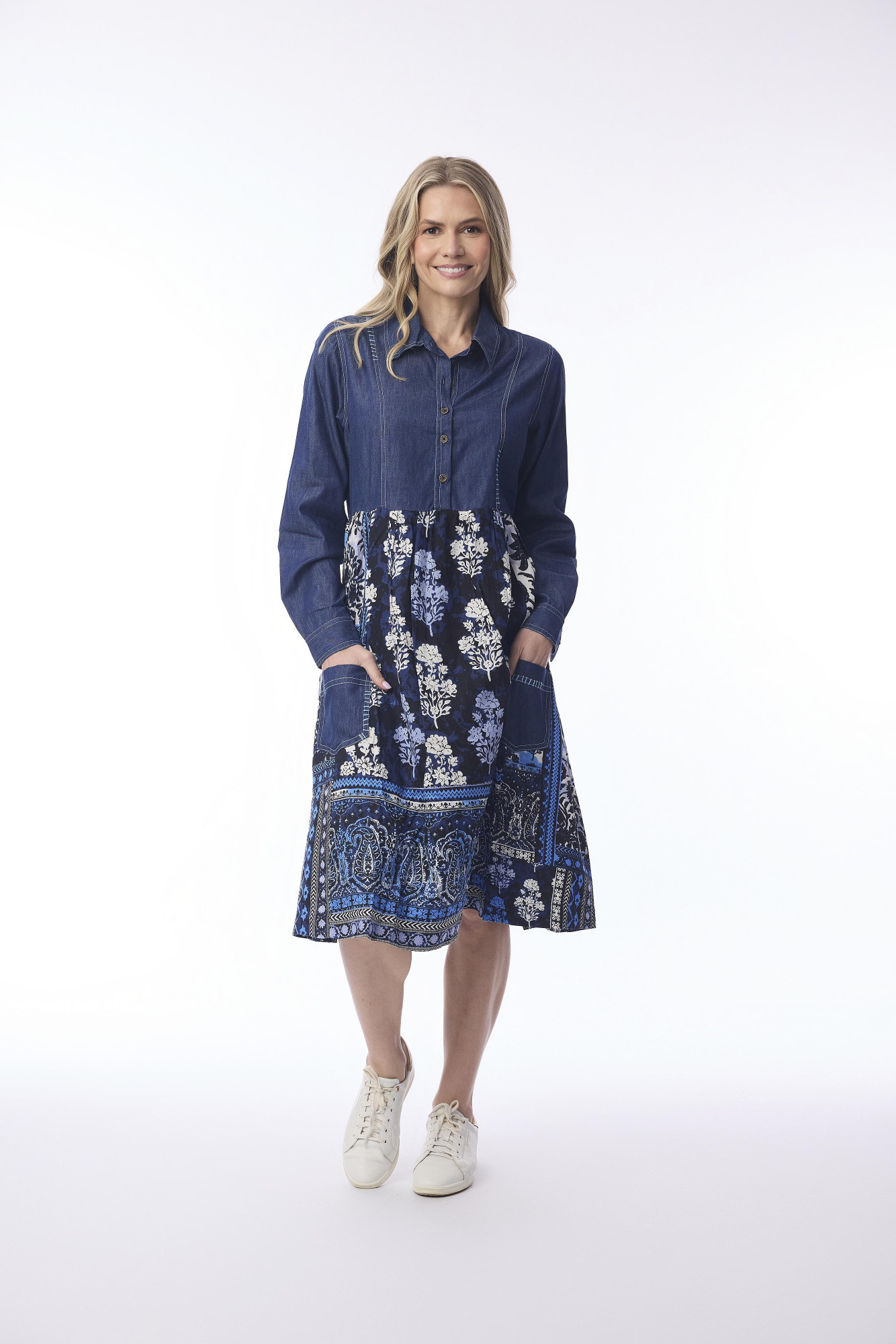 Bhadoi Dress Denim Mix Print